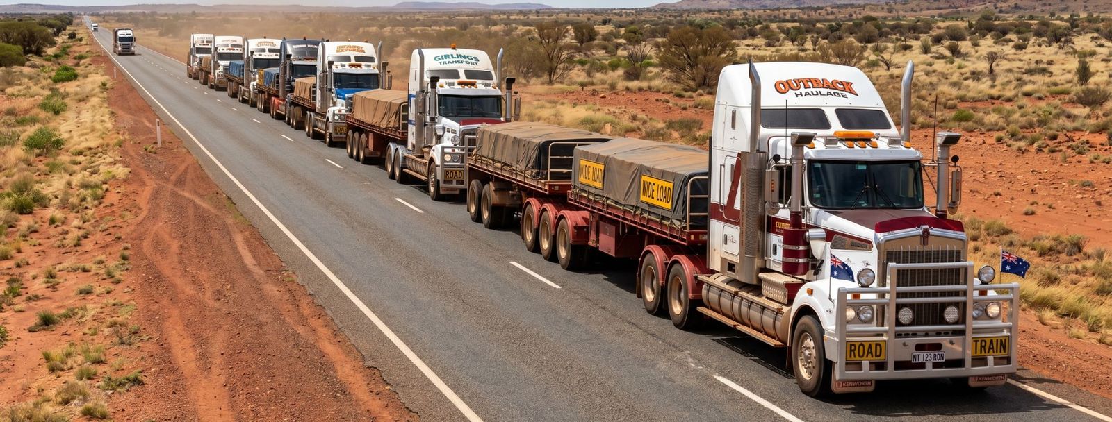 Road trains on an outback highway